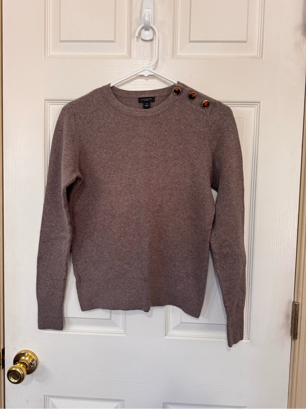 Ann Taylor Taupe 100% Cotton Shoulder Button Sweater M